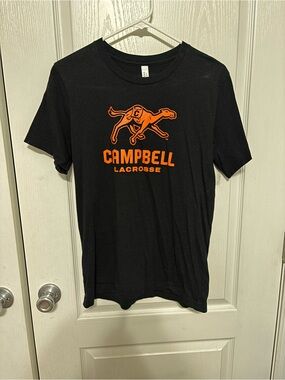 Campbell Lacrosse Black Tee with Orange Logo